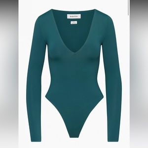 Aritzia Babaton Contour V Neck Long Sleeve Bodysuit in Monarch Teal